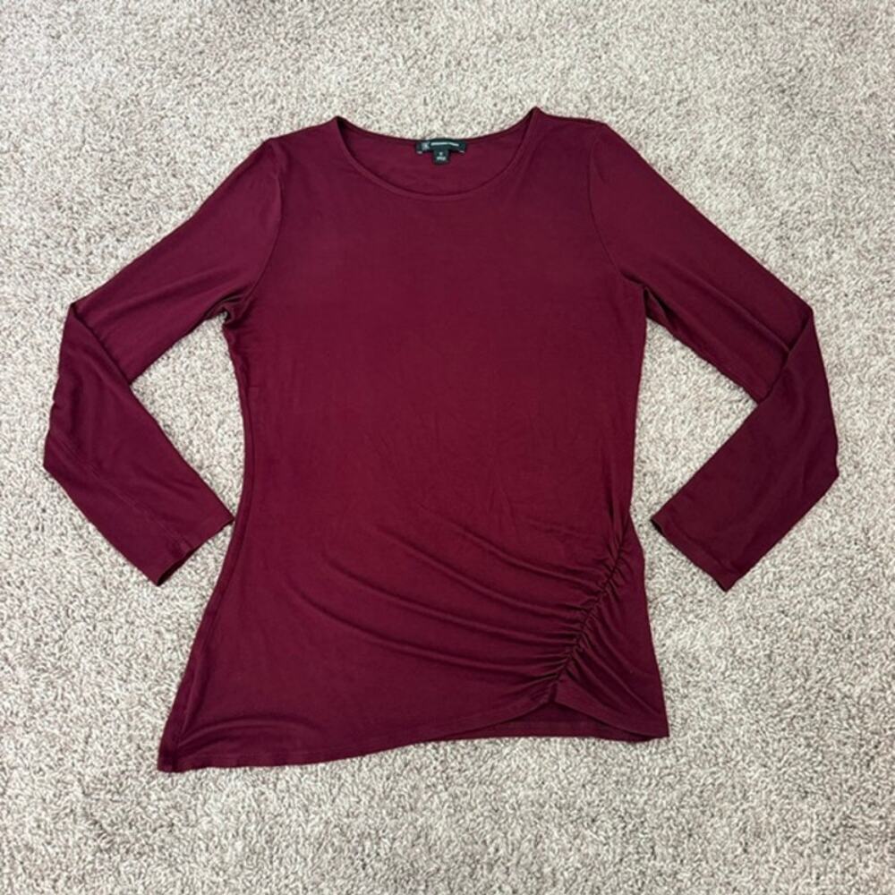 INC International Concepts Burgundy Long Sleeve Tee Women's Medium Ruche Stretch
